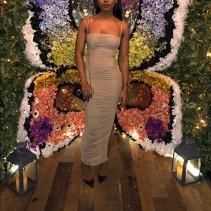 Houseofcb Fornarnia tan organza maxi dress